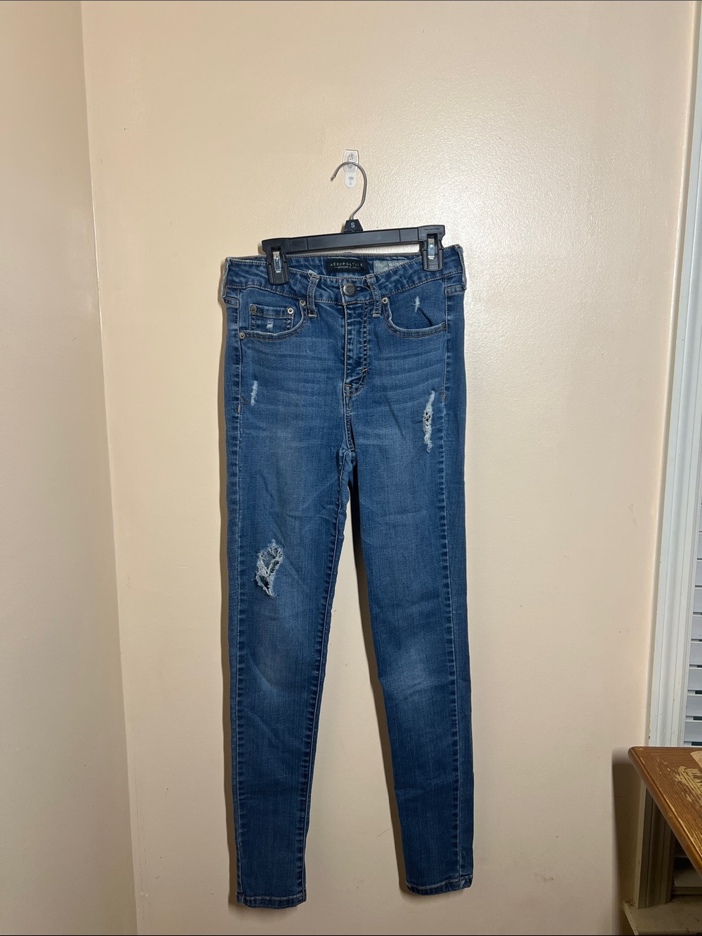 Aeropostale Women's Dark Blue Distressed Skinny Jeans